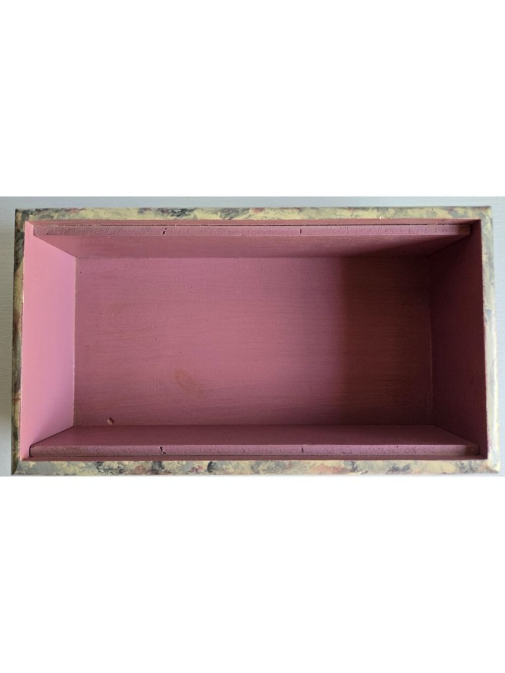 Painted Folk Art Wooden Box with Lid Heart Roses Blue Pink Faux Marble Finish - Picture 8 of 14